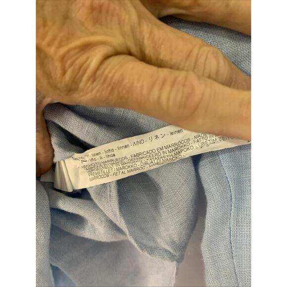 Zara Shirt Women's Small Light Blue Linen Button Up Long Sleeves Coastal Beach - Picture 8 of 9